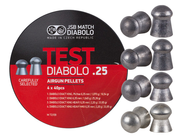 JSB Diabolo Test Pellets, .25 Caliber, Assorted Weights